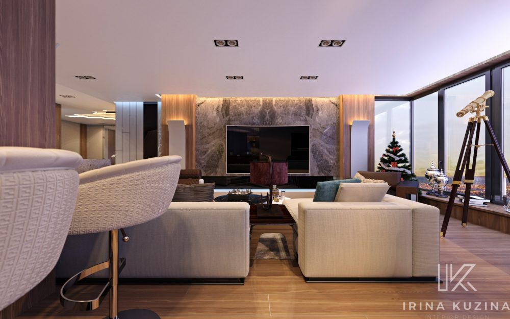 Прихожая-кухня-гостиная-столовая