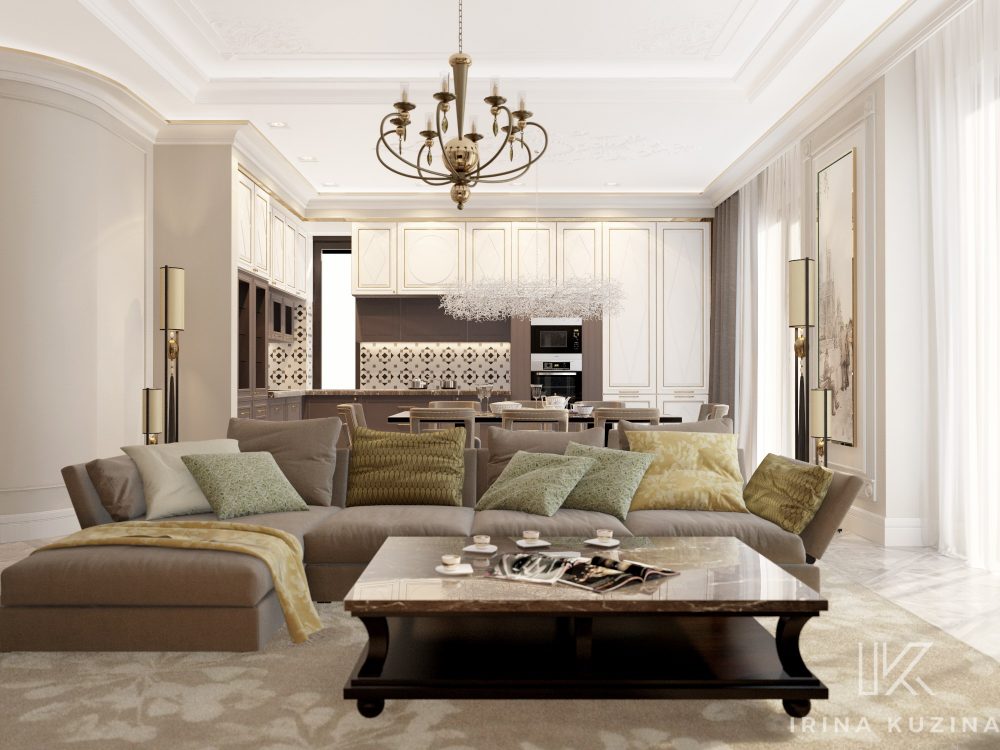 Прихожая-кухня-гостиная-столовая