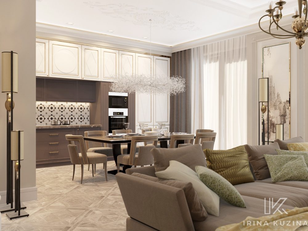 Прихожая-кухня-гостиная-столовая