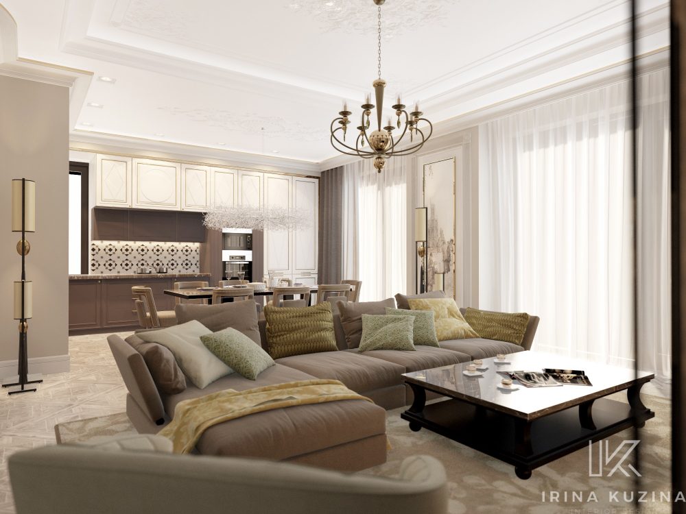 Прихожая-кухня-гостиная-столовая