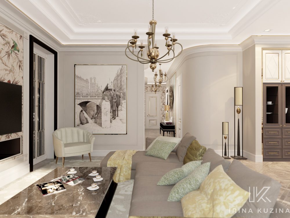 Прихожая-кухня-гостиная-столовая