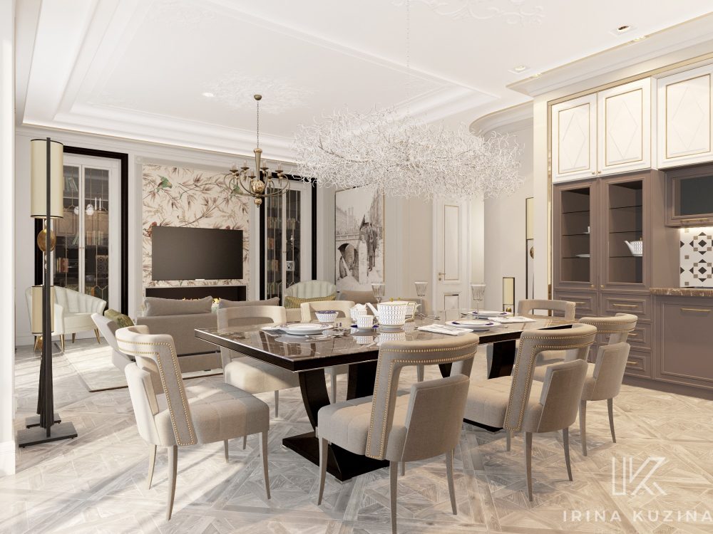 Прихожая-кухня-гостиная-столовая