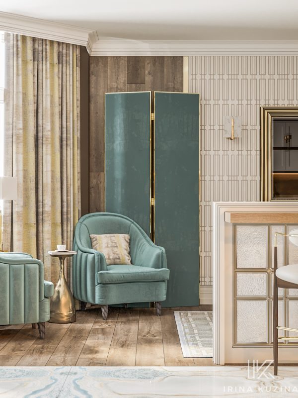 Прихожая-кухня-гостиная-столовая